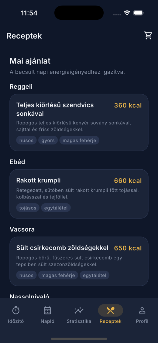 Napi recept-ajánlás reggelivel, ebéddel és vacsorával.